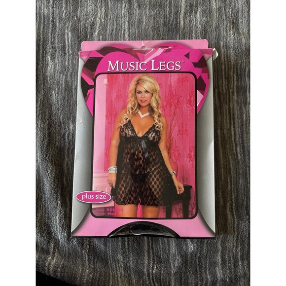 Music Legs 2 piece mesh polka dot baby doll in Black - Picture 1 of 2